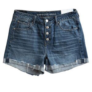 AE Tom Girl Jean Shorts Denim Cut off Roll Hem Mid Rise Festival Cowgirl Short